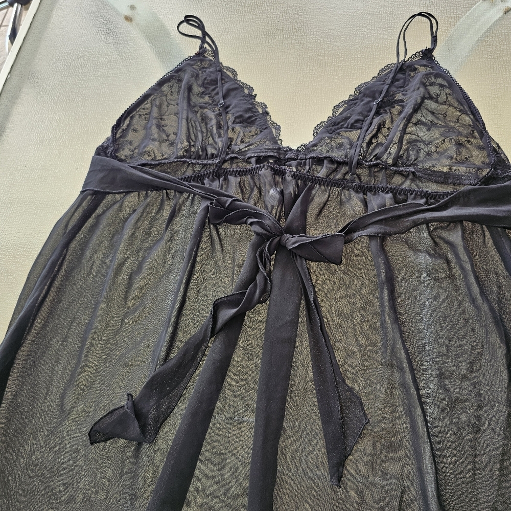 Dentelle Black Lace Sheer Babydoll 3X Plus Size Mesh Lingerie Nightgown - Picture 5 of 8